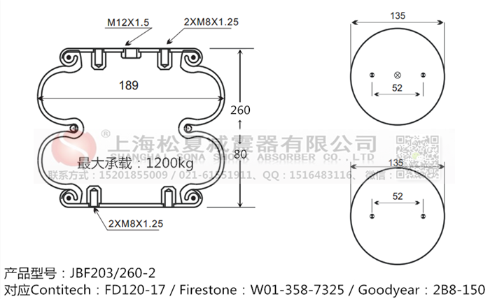 JBF203/260-2橡膠<a href='http://freeinteriorimages.com/' target='_blank'><u>空氣彈簧</u></a>